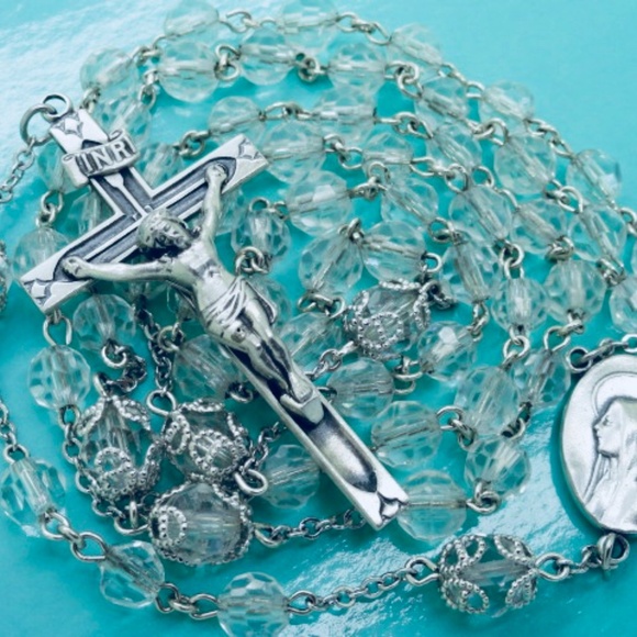 Sterling Silver and Crystal 39 Grams 22 1/2" Rosary - Picture 11 of 15